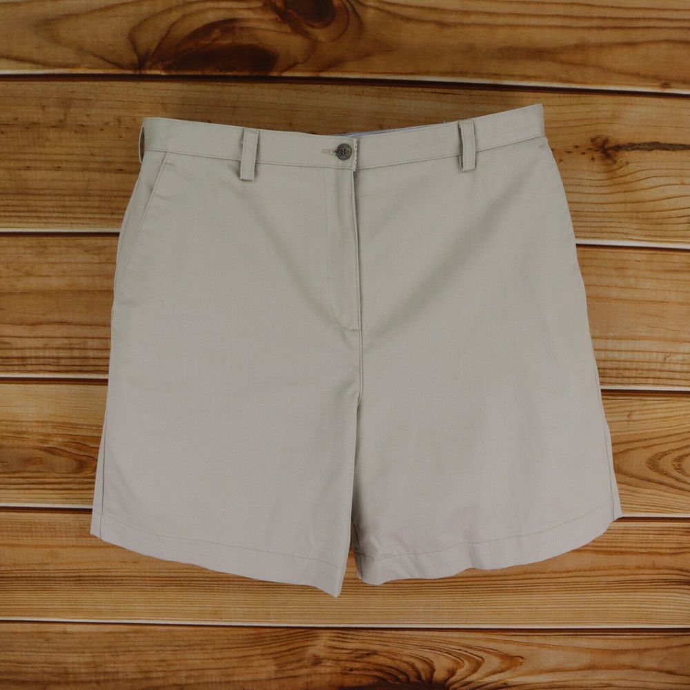 Liz Claiborne Chino Shorts Womens Size‎ 14 Beige 100% Cotton Pockets Flat Front